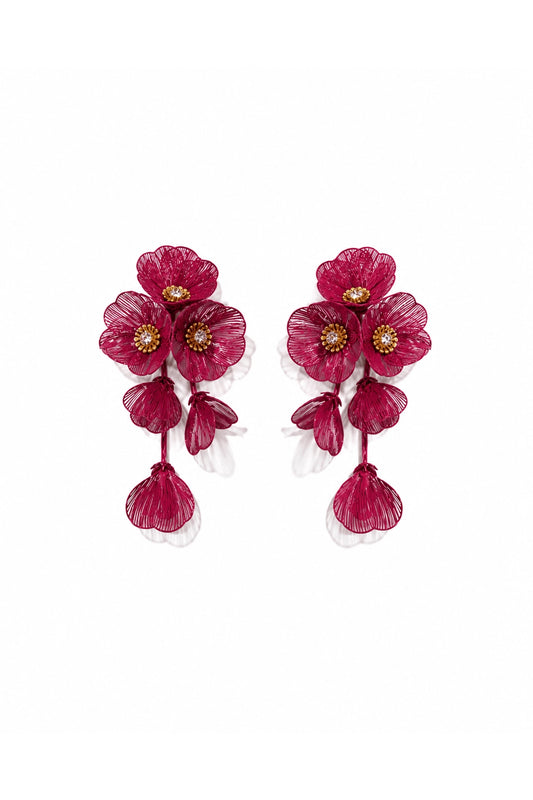 Audrey Flower Earrings Maroon