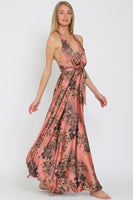 Autumn Floral Satin Halter Maxi