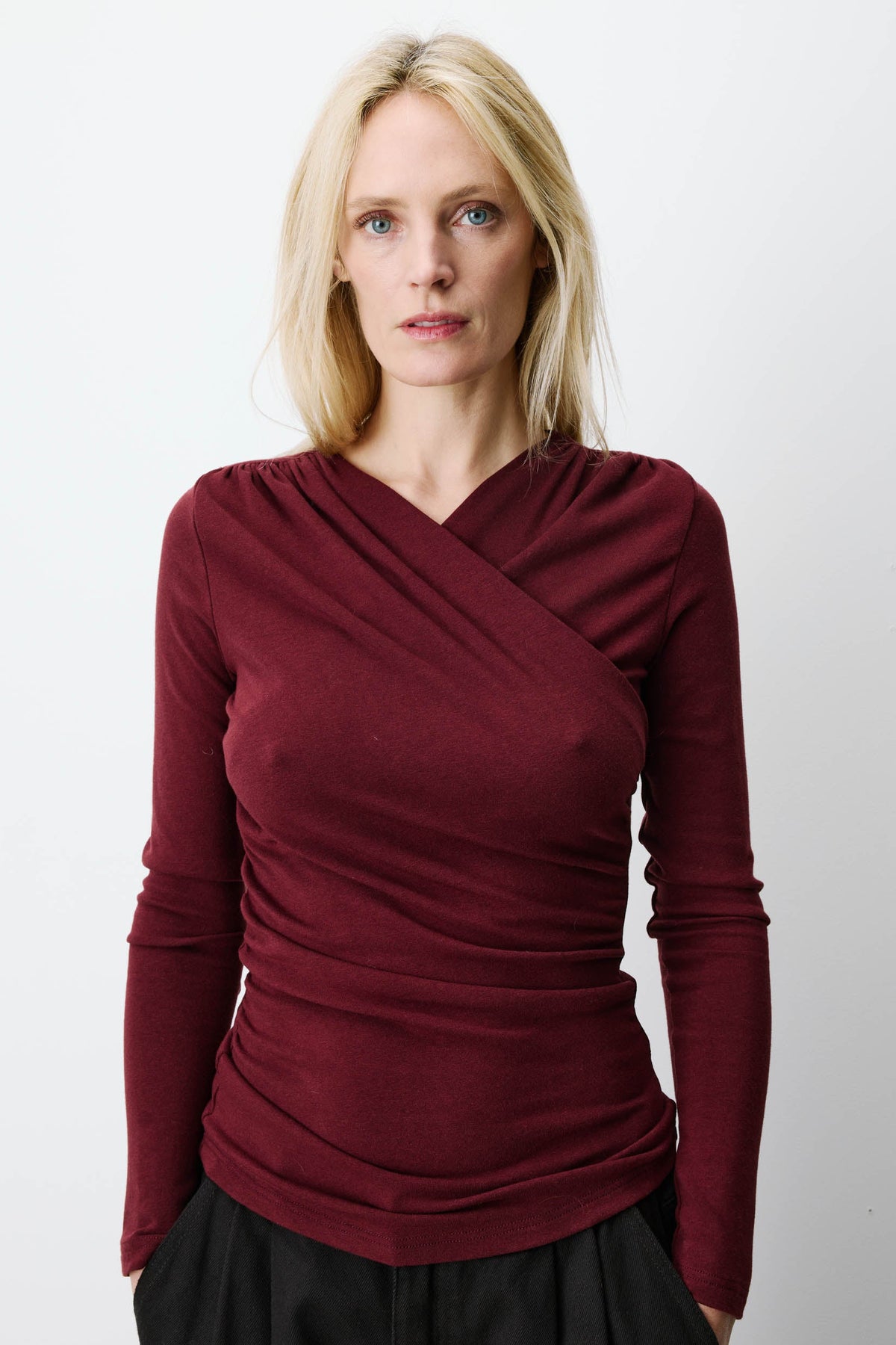 Azul Ruched V-Neck Wrap Top