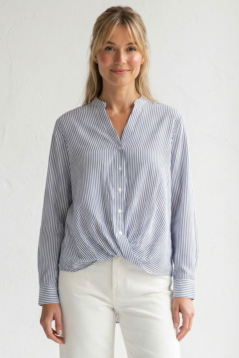 Twist Hem Striped Button Up Shirt