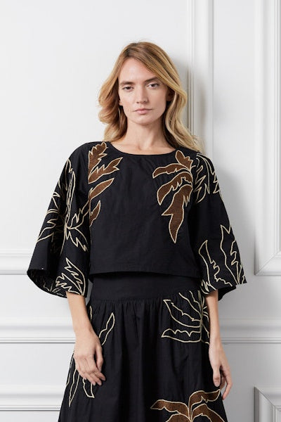 Bell Sleeve Embroidered Palm Top