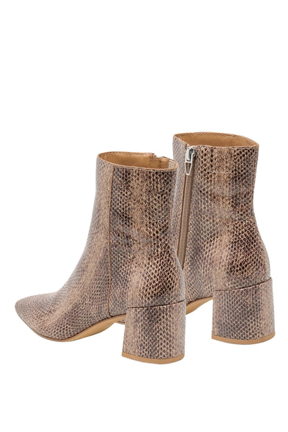 Bayra Booties Snake Tan Embossed Leather