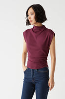 Beetroot Amara Mock Neck Ribbed Top