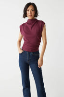 Beetroot Amara Mock Neck Ribbed Top