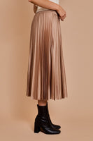 Beige Sunburst Pleated Satin Skirt