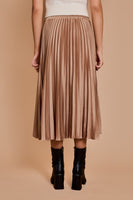 Beige Sunburst Pleated Satin Skirt