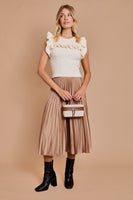 Beige Sunburst Pleated Satin Skirt