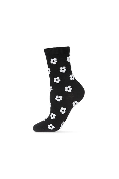 Black Contrast Floral Socks