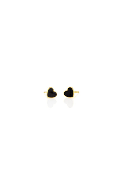 Black Petite Heart Enamel Stud Earrings