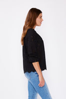 Black Scallop Hem Eyelet Blouse