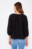 Black Scallop Hem Eyelet Blouse