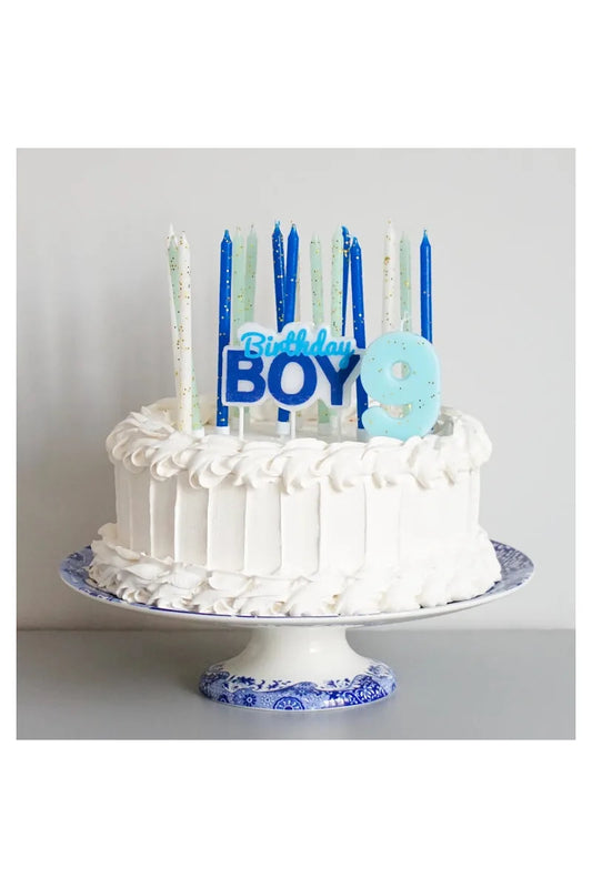 Blue Tones Gold Glitter Candle Set