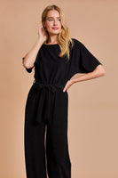 Boat Neck Short Sleeve Jumpsuit