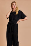 Boat Neck Short Sleeve Jumpsuit