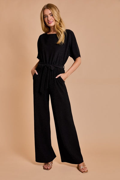 Boat Neck Short Sleeve Jumpsuit