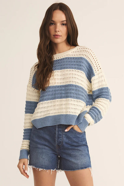 Bonaparte Stripe Crochet Sweater Light Denim