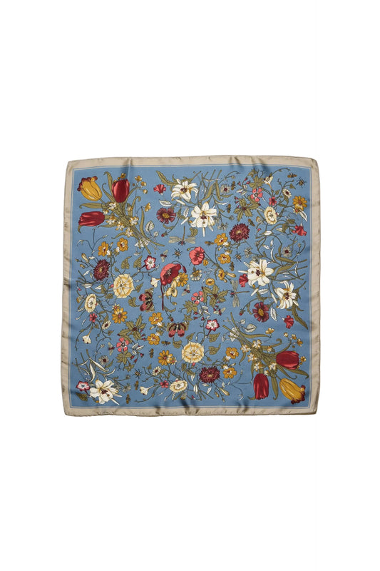 Botanical Floral Square Scarf Blue