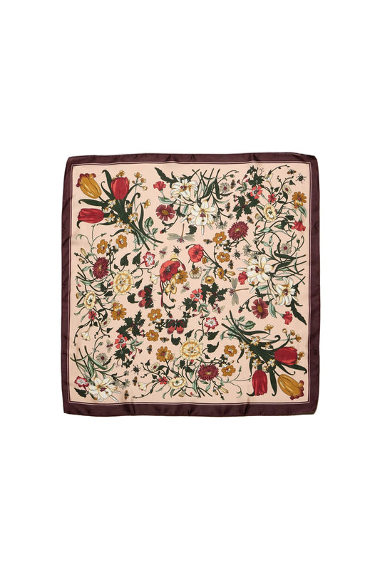 Botanical Floral Square Scarf Pink