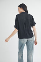 Boxy Short Sleeve Button Down Black