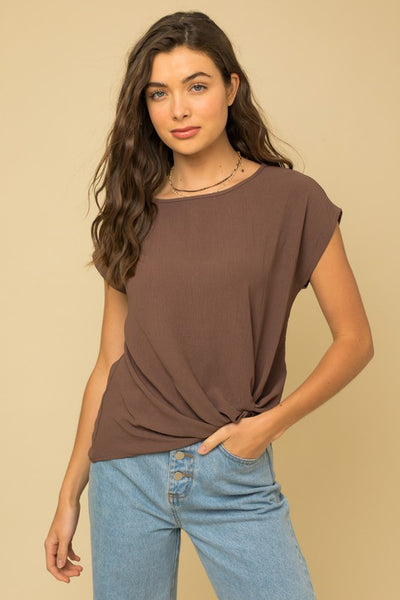 Brown Front Knot Top