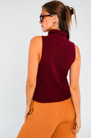 Burgundy Turtleneck Sleeveless Knit Top