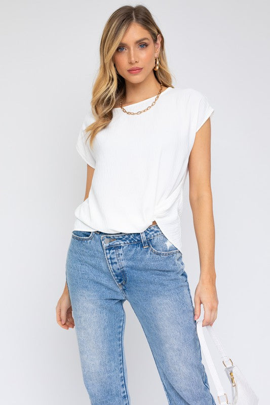 Front Knot Top White