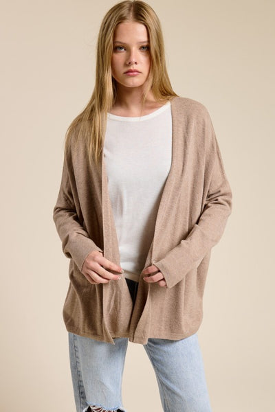 Cashmere Blend Drape Cardigan Dark Beige