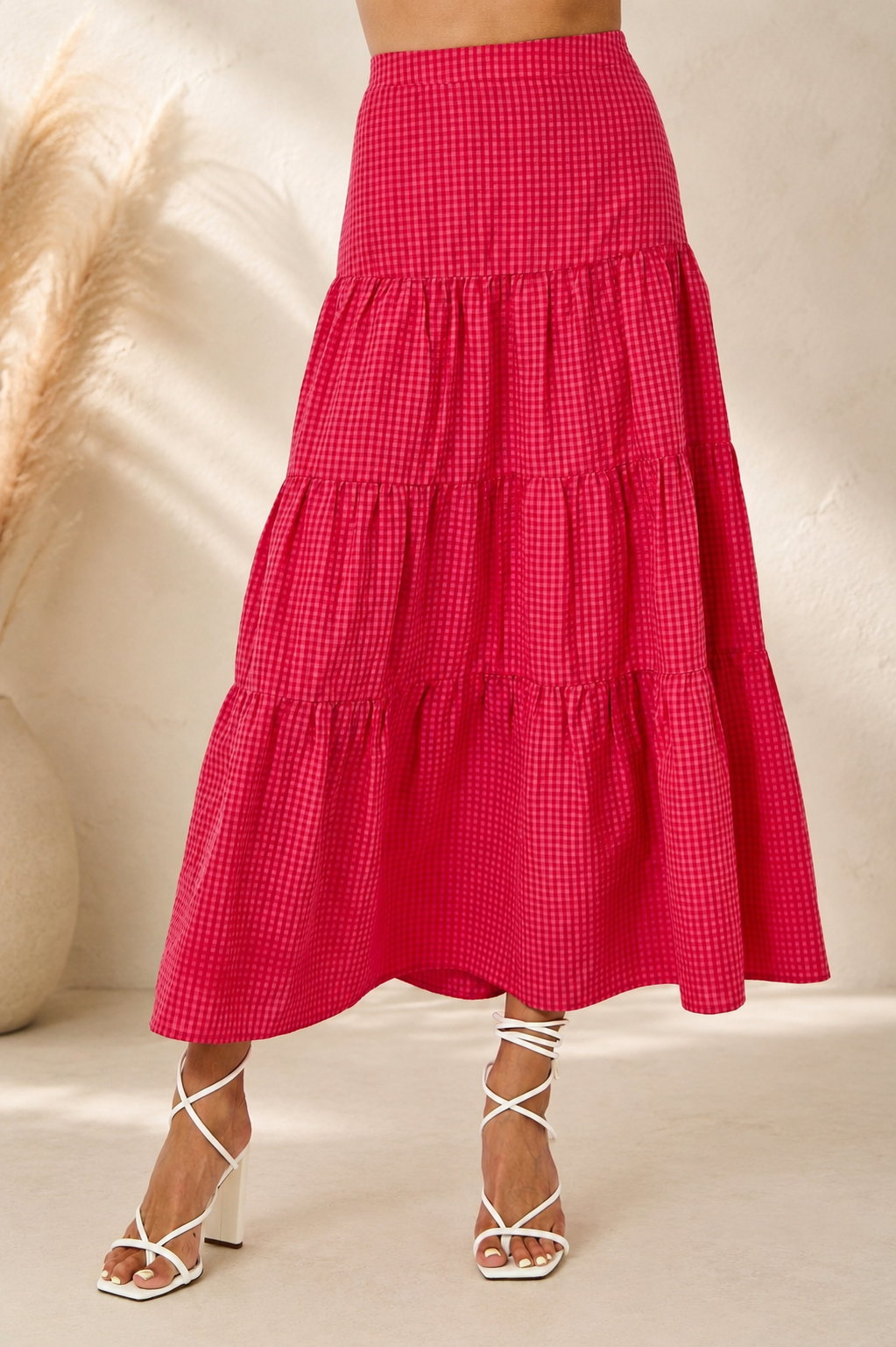 Gingham Tiered Long Skirt