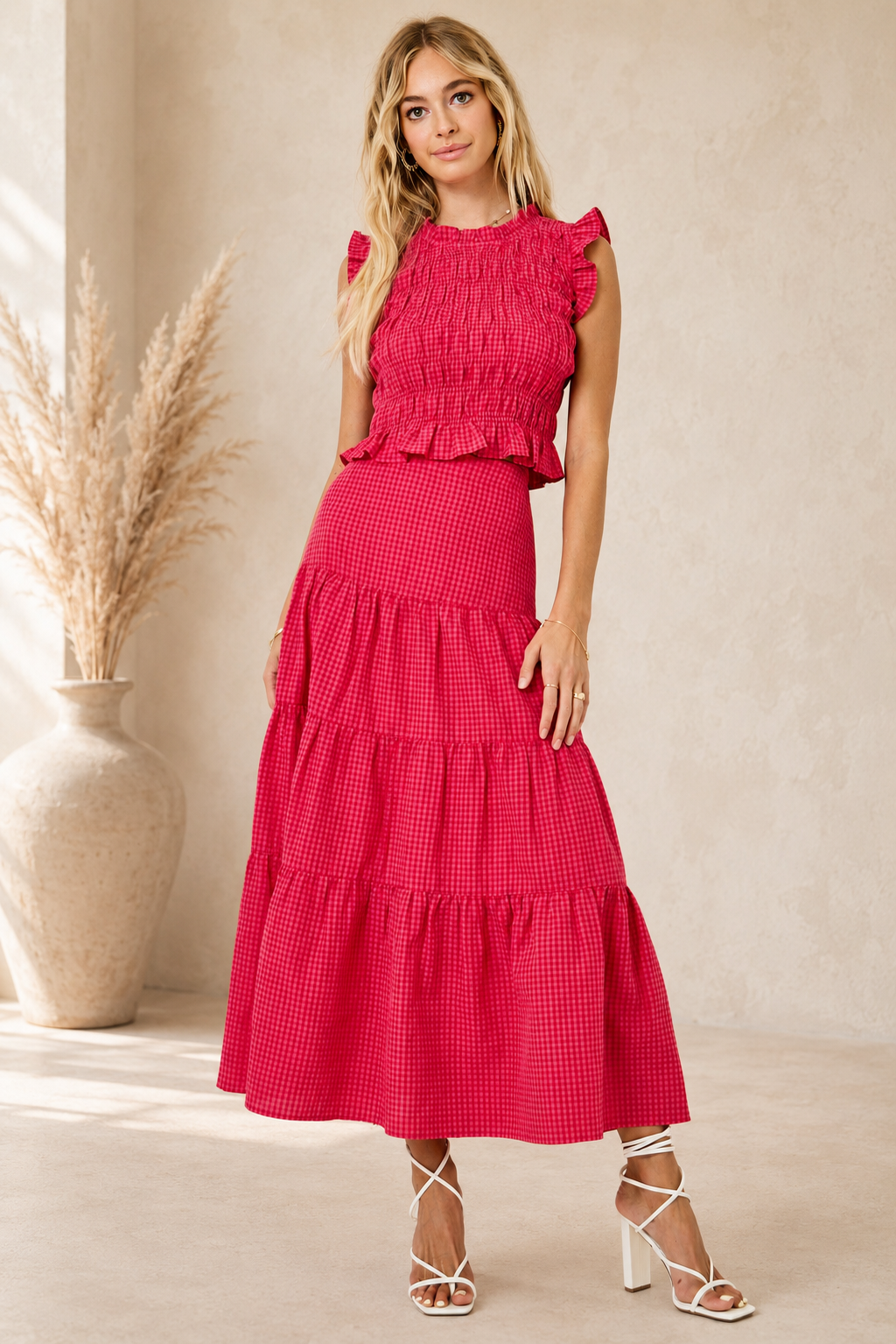 Gingham Tiered Long Skirt