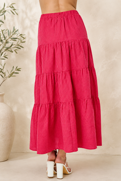 Gingham Tiered Long Skirt