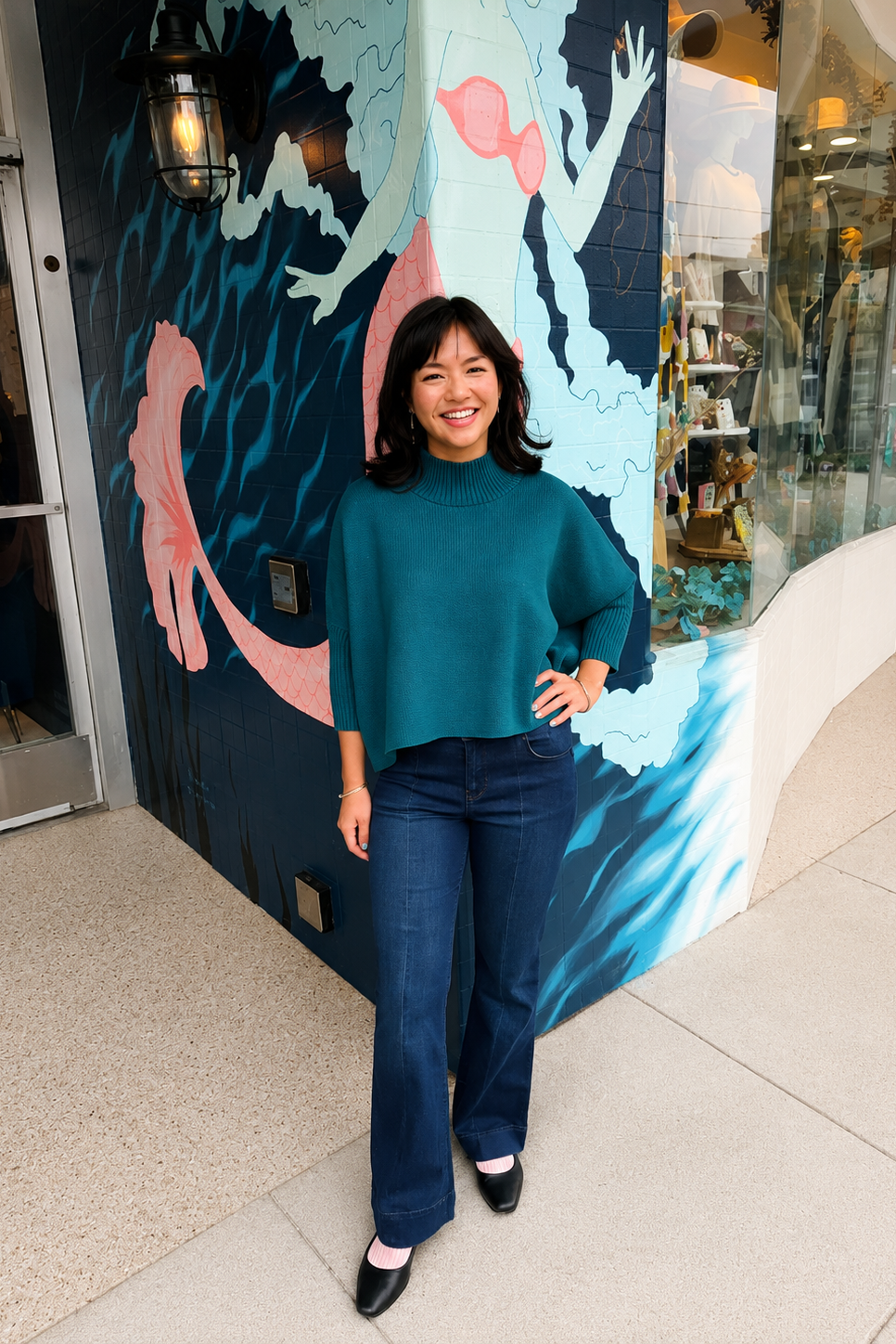 Aja Crop Mock Neck Sweater Pagoda Teal