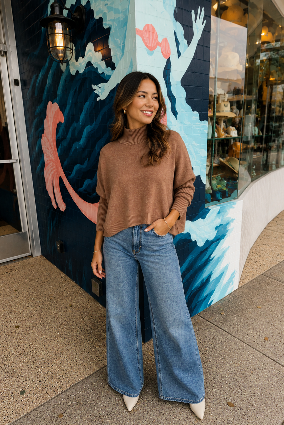 Aja Crop Mock Neck Sweater Mocha