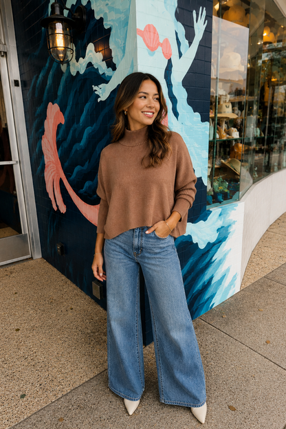 Aja Crop Mock Neck Sweater Mocha