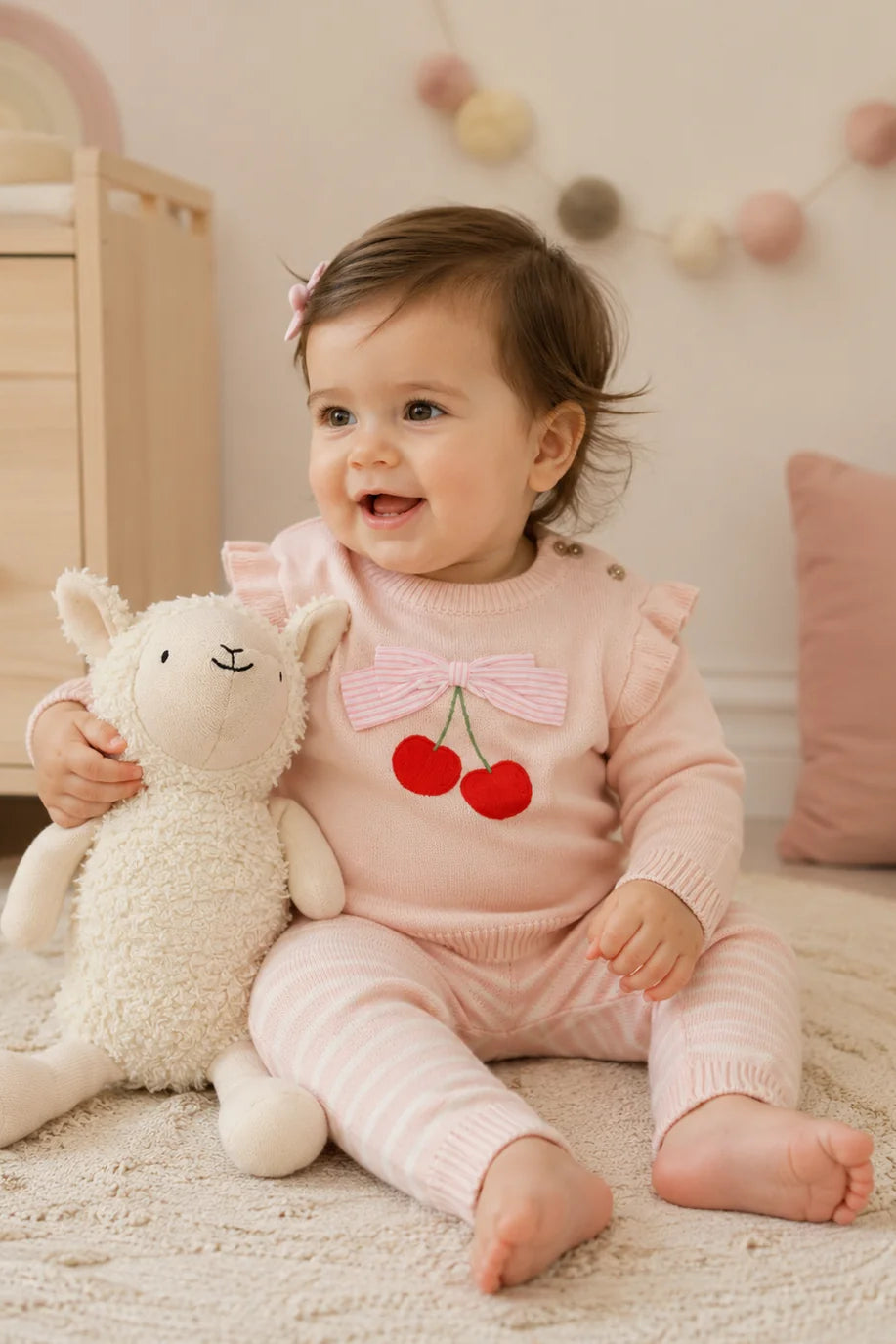 Cherry Bow Baby Pullover & Stripe Pants