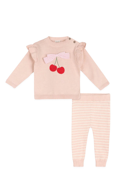 Cherry Bow Baby Pullover & Stripe Pants
