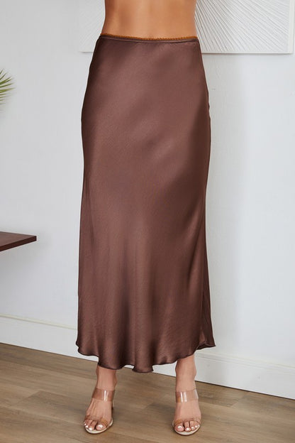 Silky Midi Slip Skirt Chocolate Brown