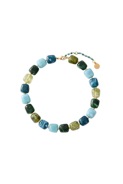 Chunky Square Bead Necklace Earth