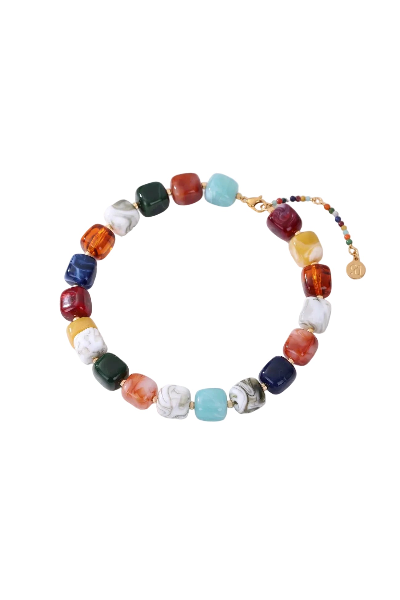 Chunky Square Bead Necklace Rainbow