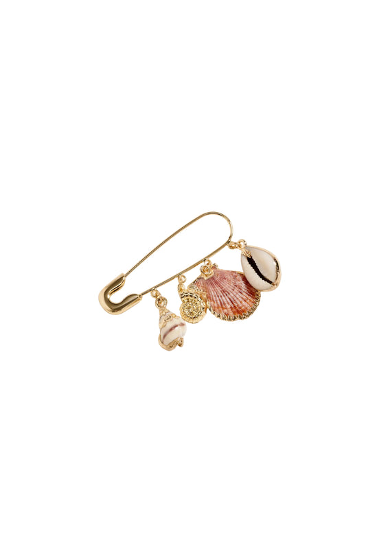 Coastal Shell Charm Safety Pin Brooch