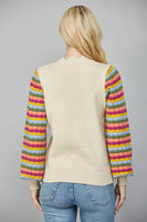 Color Stripe Sleeve Scalloped Sweater