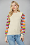 Color Stripe Sleeve Scalloped Sweater