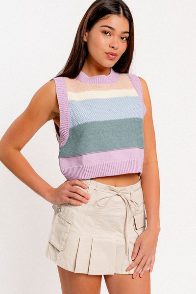 Color Stripe Sleeveless Sweater