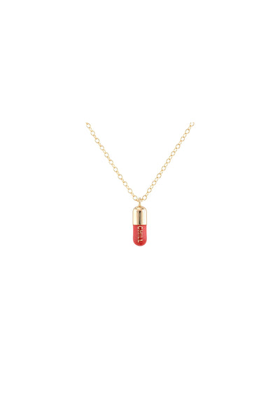 Coral Red Chill Pill Enamel Necklace
