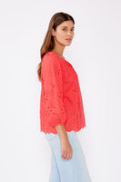 Coral Scallop Hem Eyelet Blouse