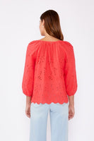 Coral Scallop Hem Eyelet Blouse