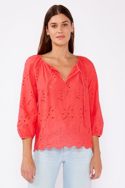 Coral Scallop Hem Eyelet Blouse