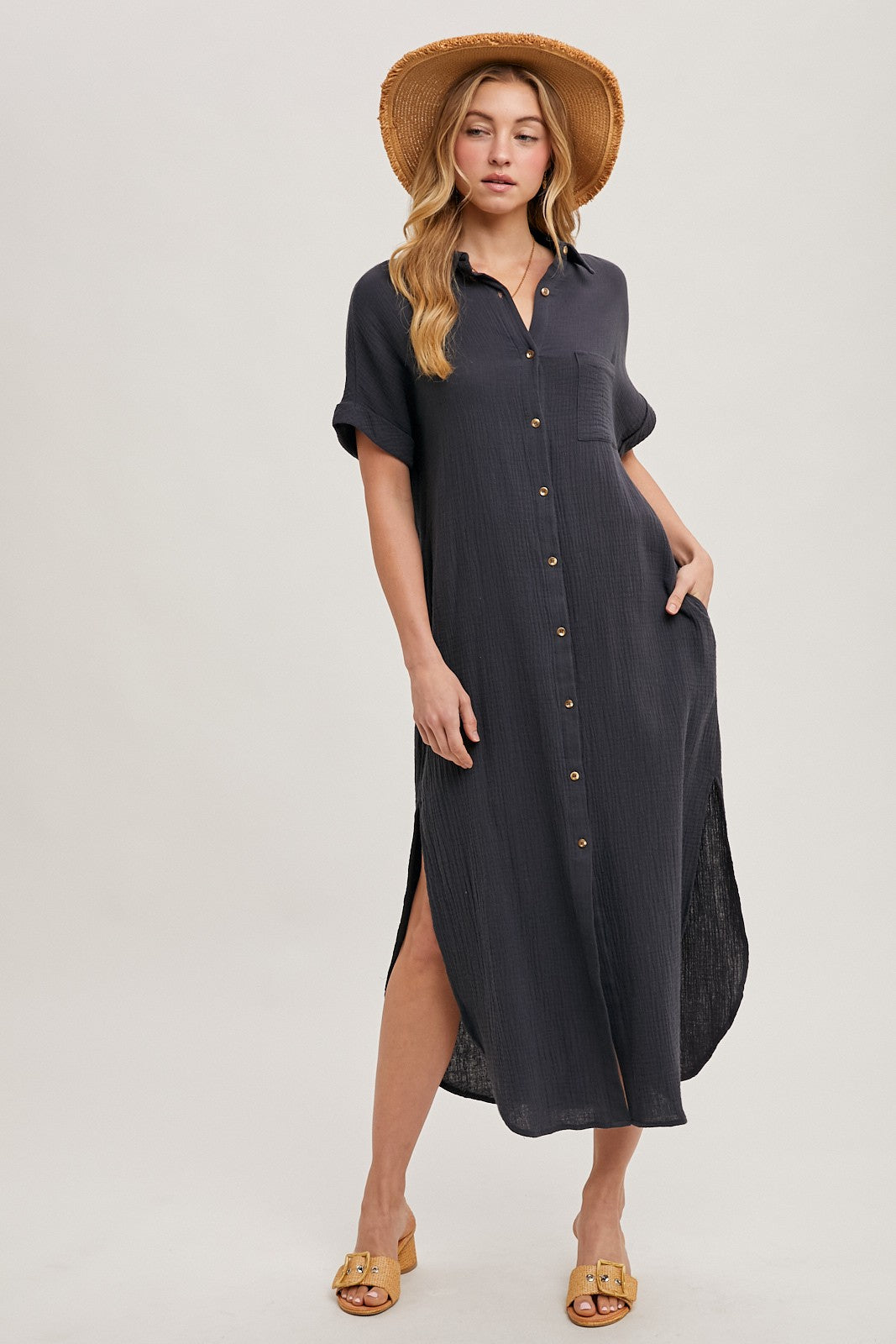 Cotton Maxi Shirt Dress Ash
