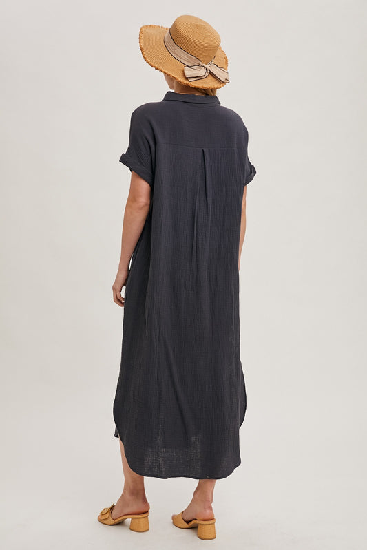 Cotton Maxi Shirt Dress Ash