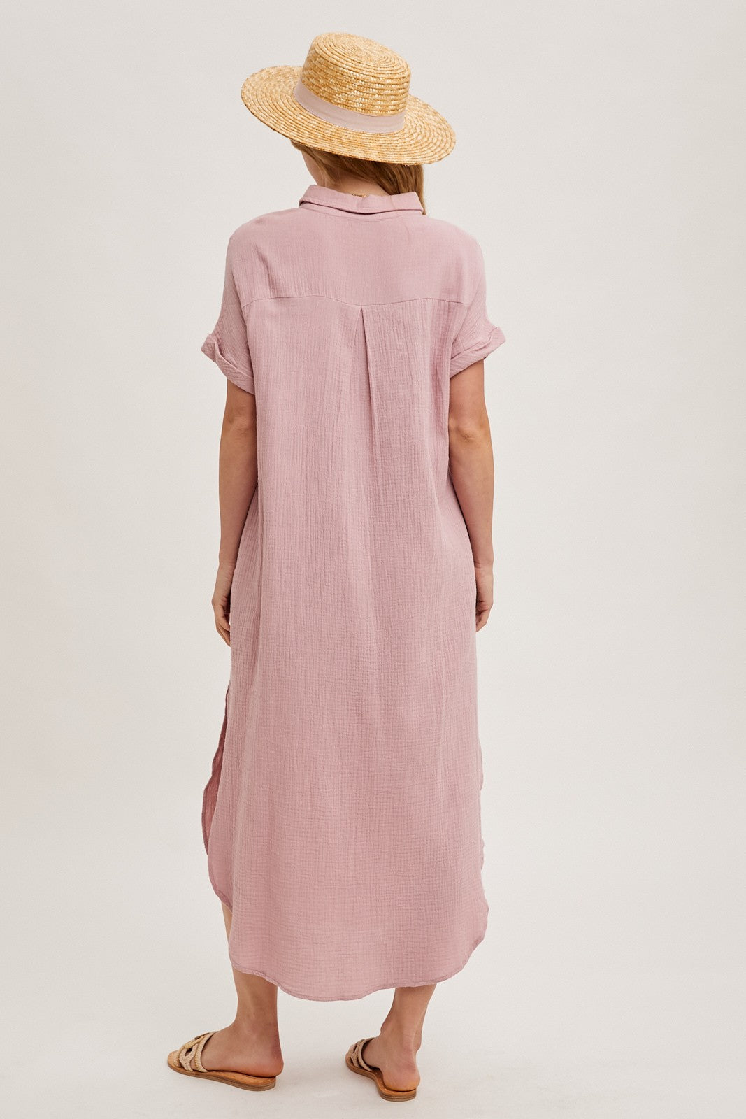 Cotton Maxi Shirt Dress Dusty Pink