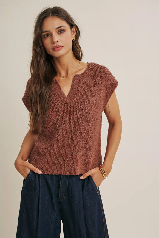 Cotton Slub Sweater Top Off Marsala